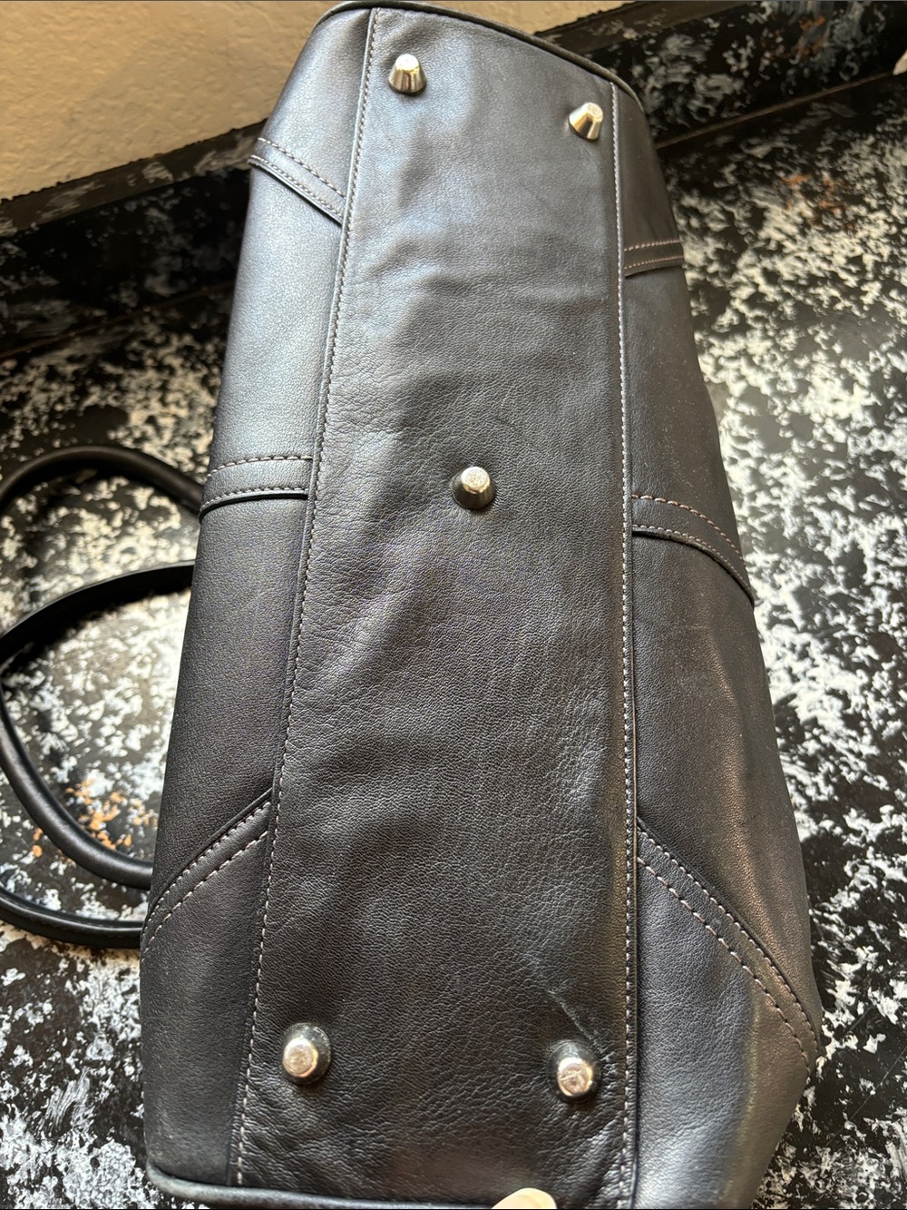 Coach Hampton Black Leather Carryall Satchel with Silver Hardware - Picture 7 of 13